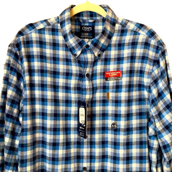 CHAPS Blue Tartan Plaid Flannel Button Down Shirt Size XL - Picture 1 of 16